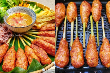 Bamboo skewer grilled meat roll (Nem lụi)